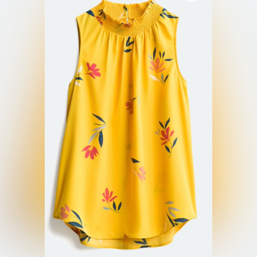 DANIEL RAINN Narien Smicked Floral Yellow Sleeveless Top - Size Large